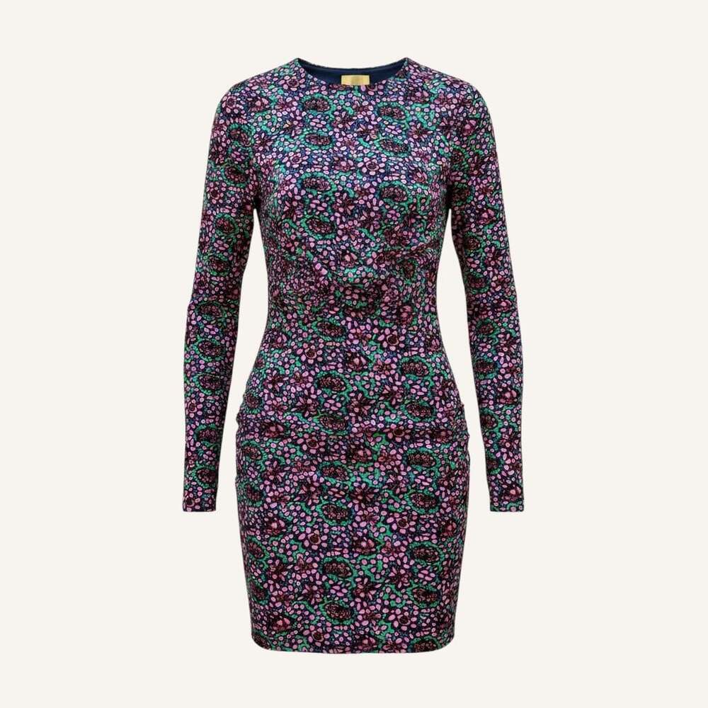H&M Floral Ruched Bodycon Mini Dress Long Sleeve Y2K Party Size 2